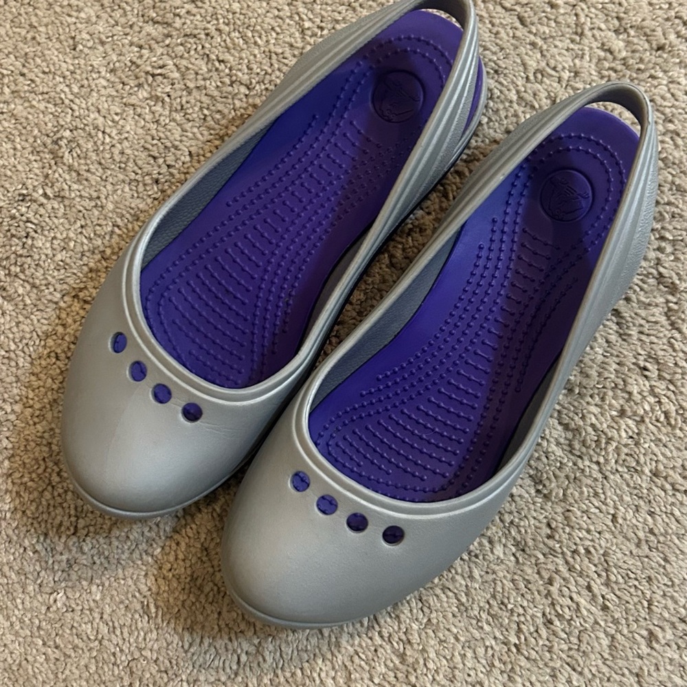 CROCS Gray and Purple Flats with Ventilated Design